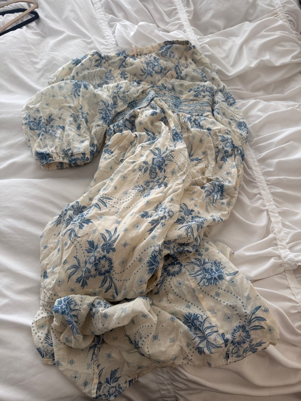 Free People Cream Maxi Dress with Blue Floral Print